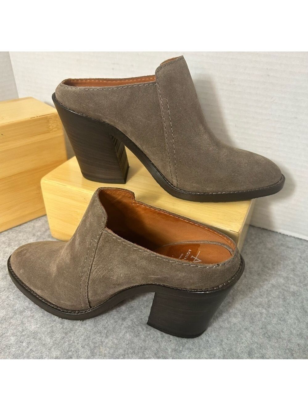 Aquatalia Women Boots Mules Libby Brush Suede Block Heel *NEW* 7M Brown Italian
